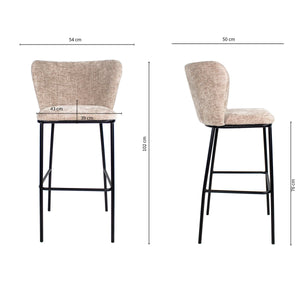 Barhocker – Champagner Farbe, Chenille Stoff, Breite Rückenlehne - Bo | Kick Collection