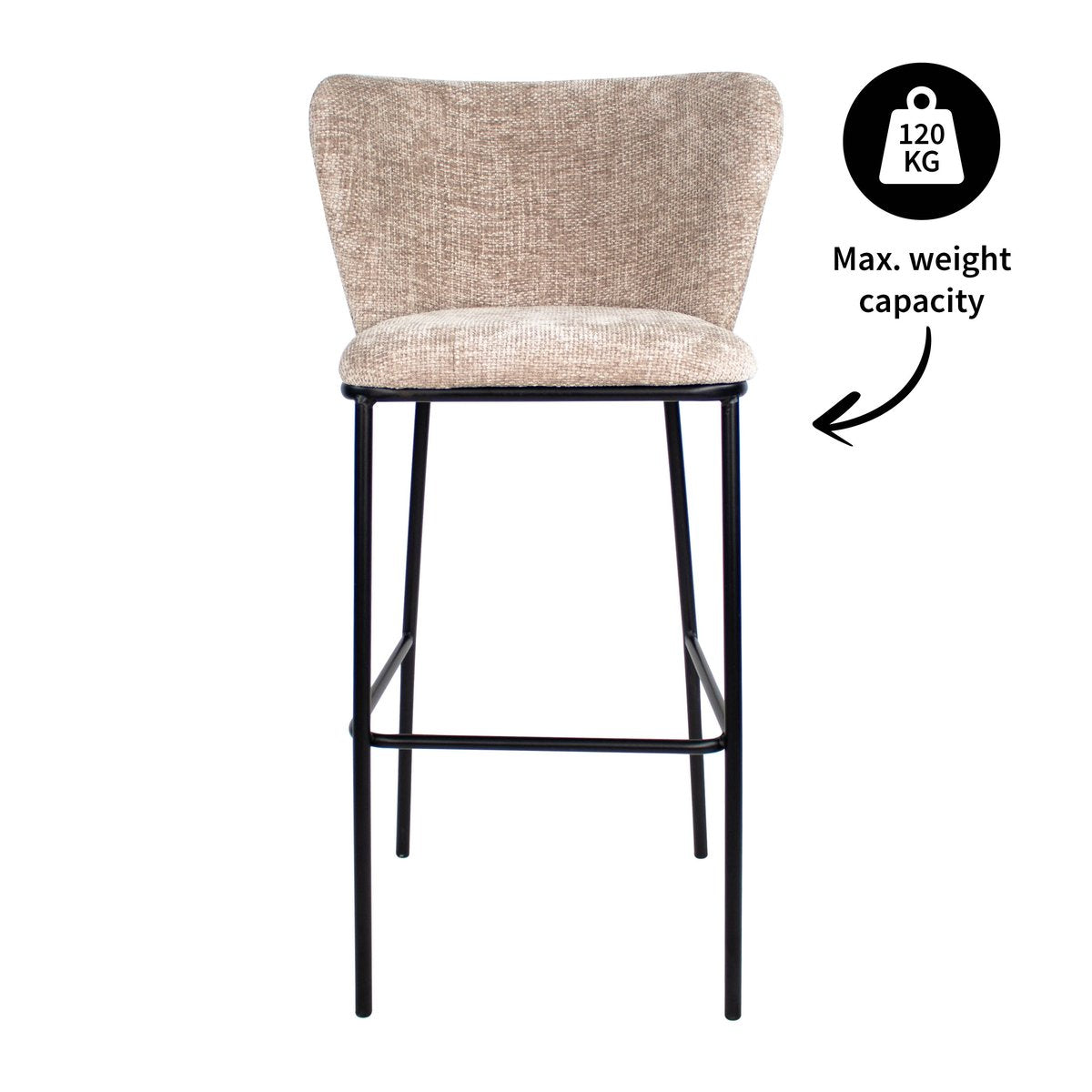 Barhocker – Champagner Farbe, Chenille Stoff, Breite Rückenlehne - Bo | Kick Collection