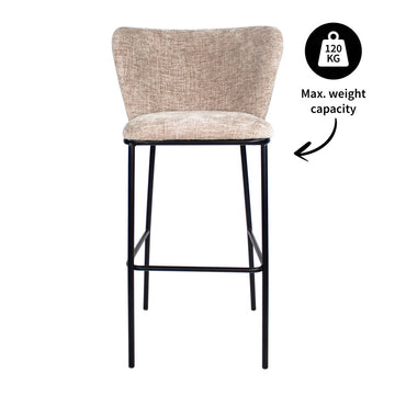 Barhocker – Champagner Farbe, Chenille Stoff, Breite Rückenlehne - Bo | Kick Collection