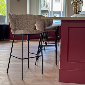 Barhocker – Champagner Farbe, Chenille Stoff, Breite Rückenlehne - Bo | Kick Collection