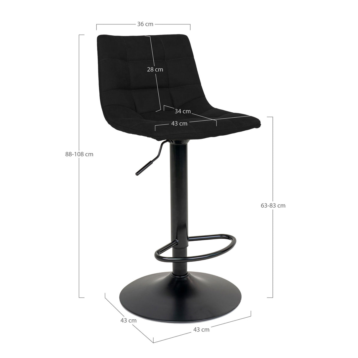 Barstuhl – Samtbezug, Höhenverstellbar, Schwarzes Metallgestell - Middelfart | House Nordic