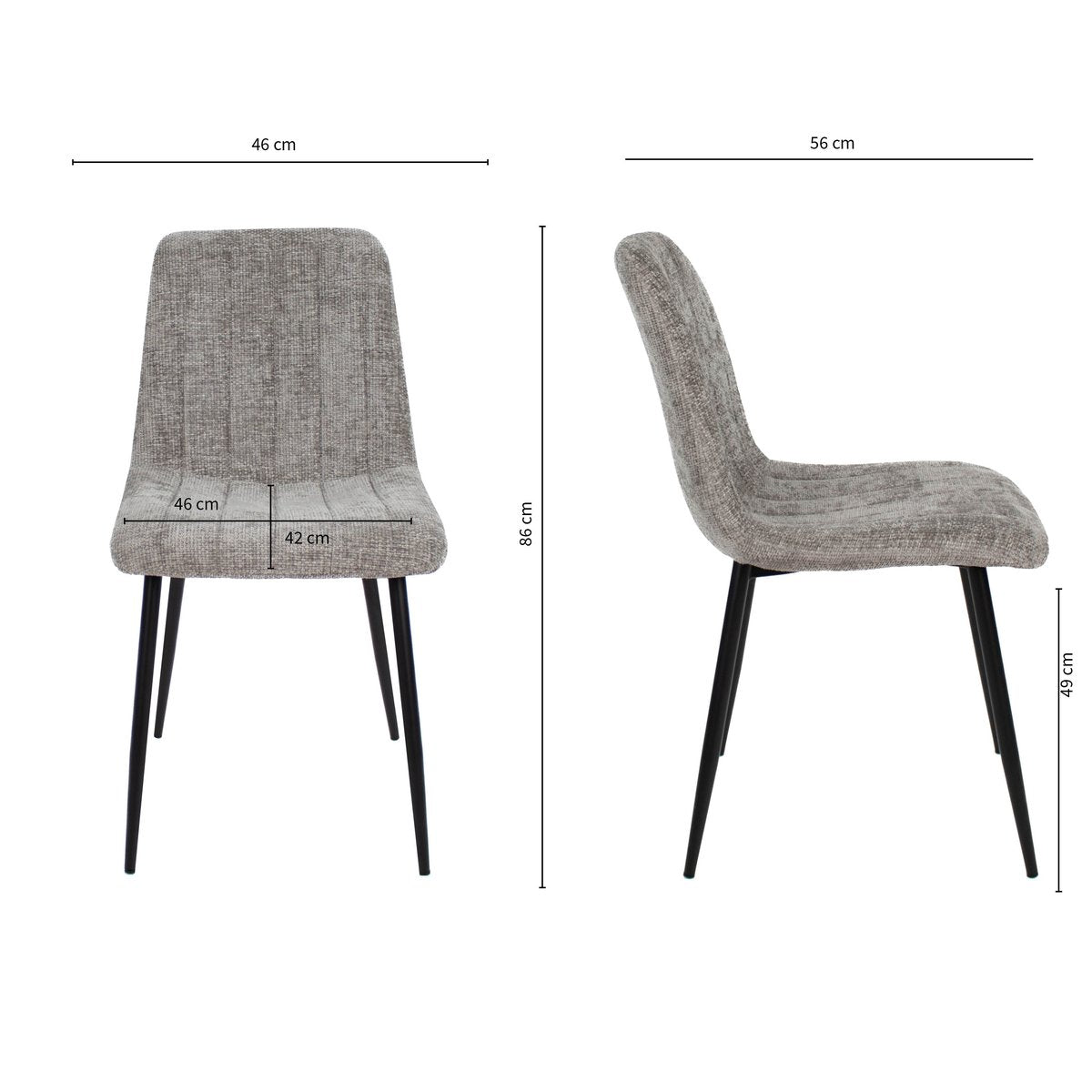 Esszimmerstuhl – Chenille Stoff, Metallrahmen, Streifensteppung, Grau - Sem | Kick