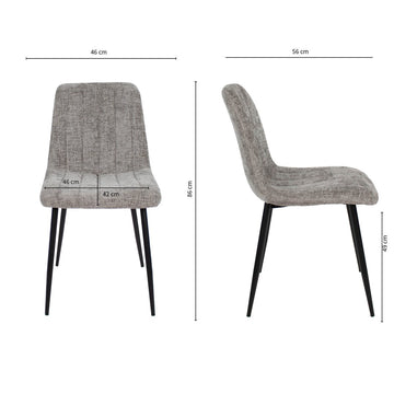 Esszimmerstuhl – Chenille Stoff, Metallrahmen, Streifensteppung, Grau - Sem | Kick