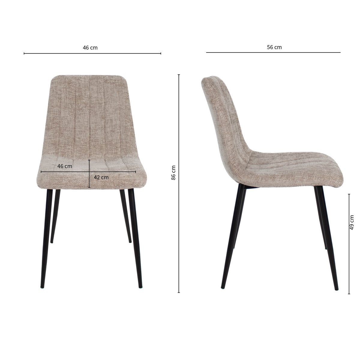 Esszimmerstuhl – Chenille Stoff, Metallrahmen, Streifensteppung, Champagner - Sem | Kick