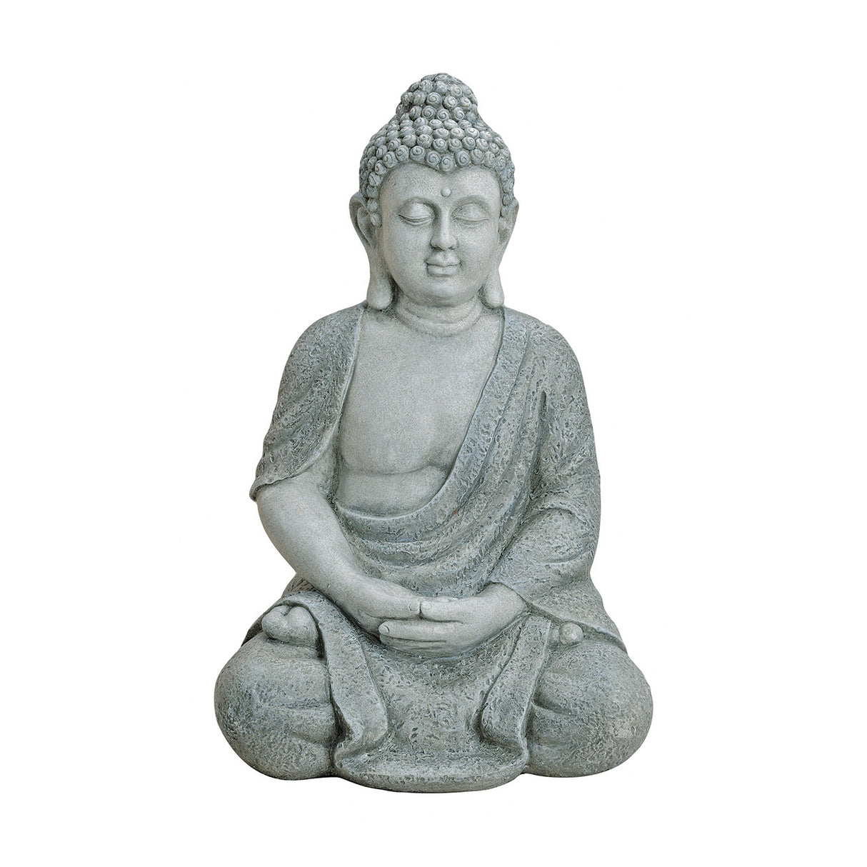 Dekofigur aus Polyresin mit ruhiger sitzender Buddha-Darstellung, dezenter grauer Farbgebung und ausdrucksstarker skulpturaler Präsenz | Wurm