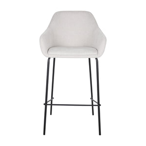 Bar Stool with Textured Fabric Upholstery, Armrests, Black Metal Frame, Comfortable Seat – Suus | Kick Collection