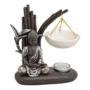 Duftlampe aus Keramik mit integrierter Buddha-Darstellung, harmonischer brauner Farbgebung und dekorativer spiritueller Ausstrahlung – Buddha | Wurm
