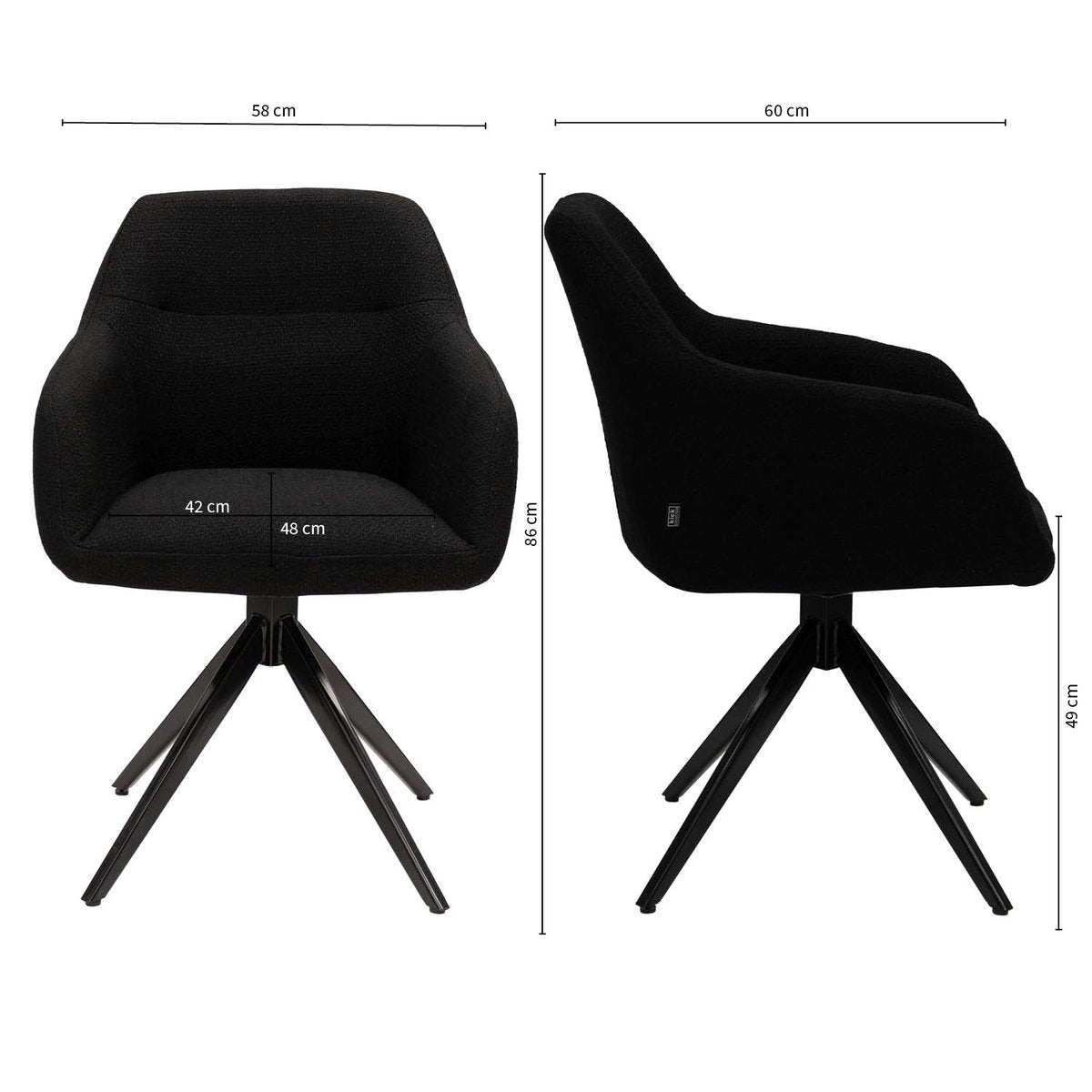Drehstuhl – Strukturstoff Bezug, Schwarzes Metallgestell, Schwarze Farbe - Ravi | Kick Collection