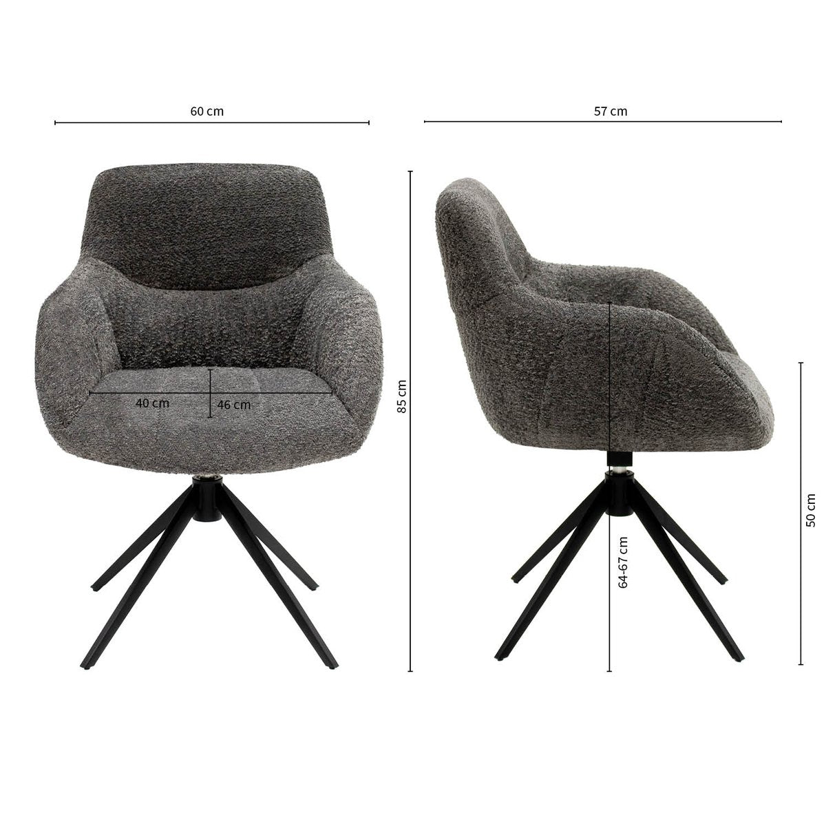 Esszimmerstuhl – Dunkelgraue Farbe, Bouclé Bezug, 360° Drehfunktion - Fer | Kick Collection
