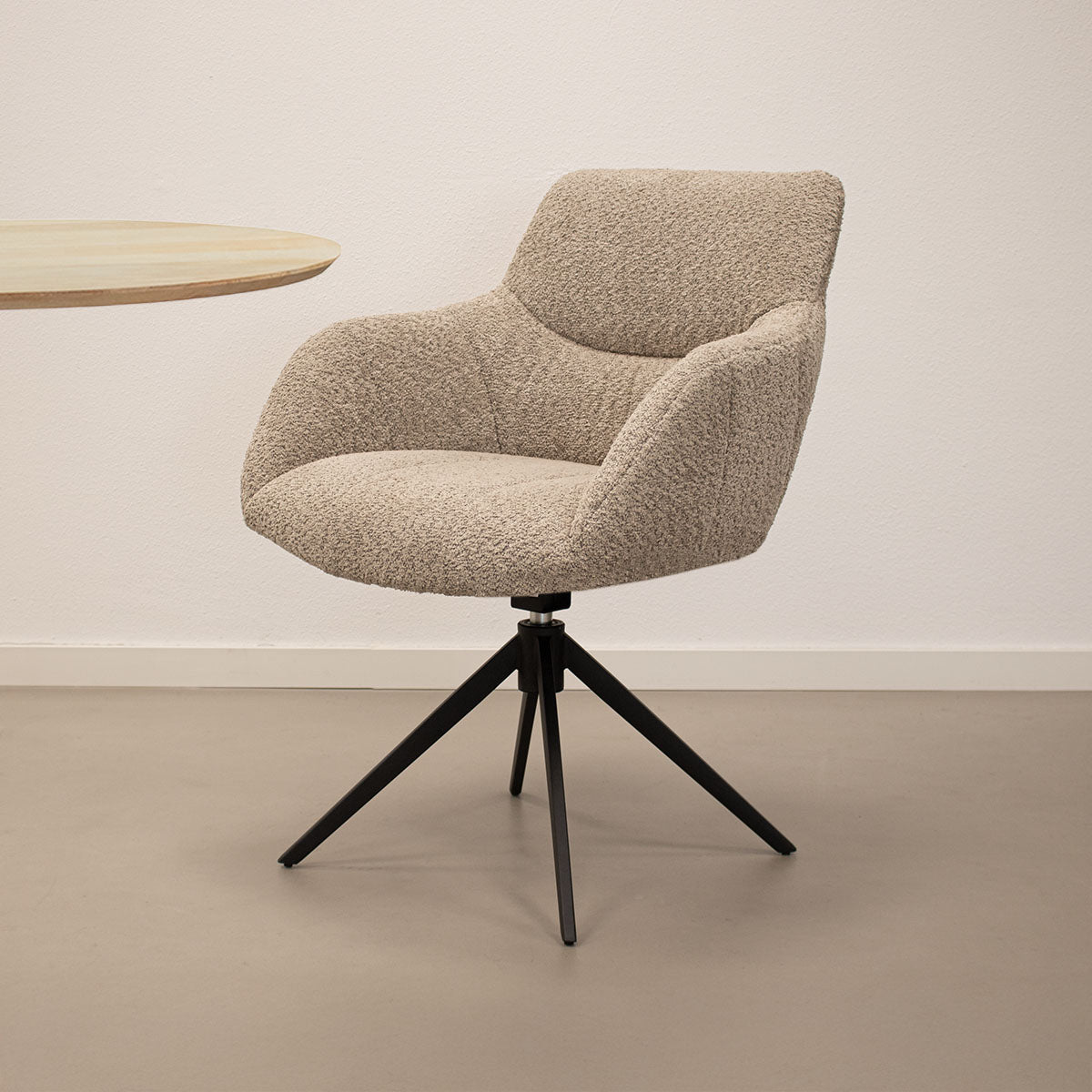 Esszimmerstuhl – Beige Farbe, Bouclé Bezug, 360° Drehfunktion - Fer | Kick Collection