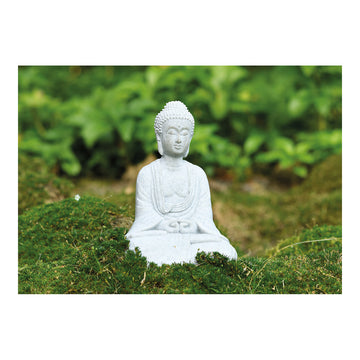 Dekofigur sitzender Buddha aus Poly in Grau mit mattierter Optik, detailreicher Skulptur-Form & stabiler Standfigur | Wurm