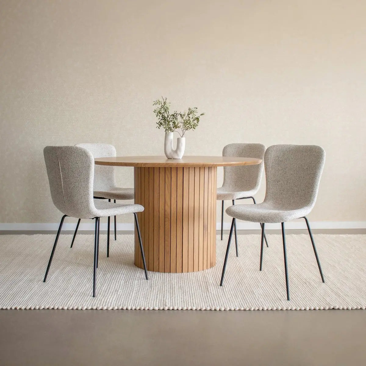 Esszimmerstuhl  – Texture Stoff, Schwarzes Metall, Creme Farbe - Vigo | Kick Collection