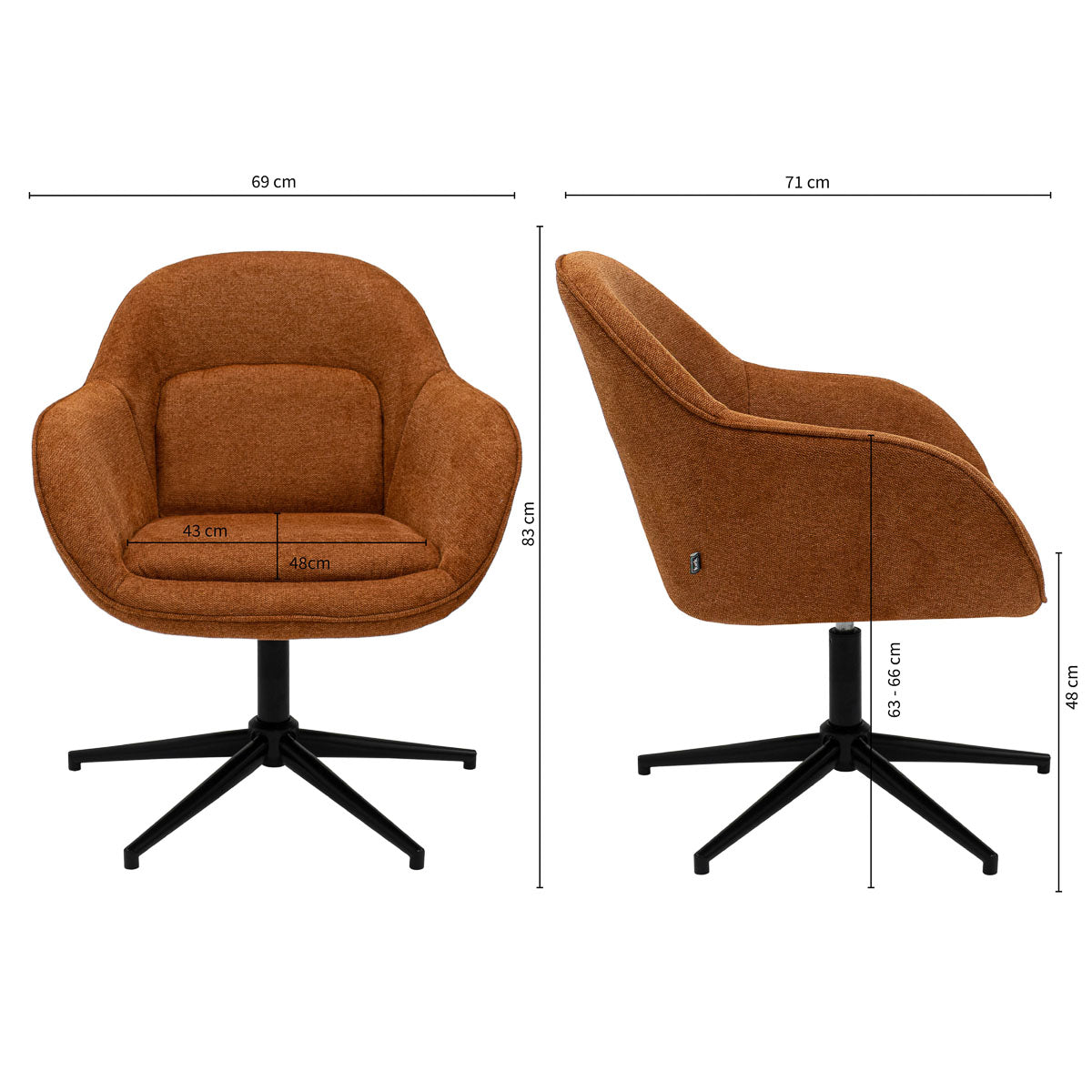 Relaxsessel – Texture Stoff, Drehfunktion Gestell, Terra Farbe - Lux | Kick Collection