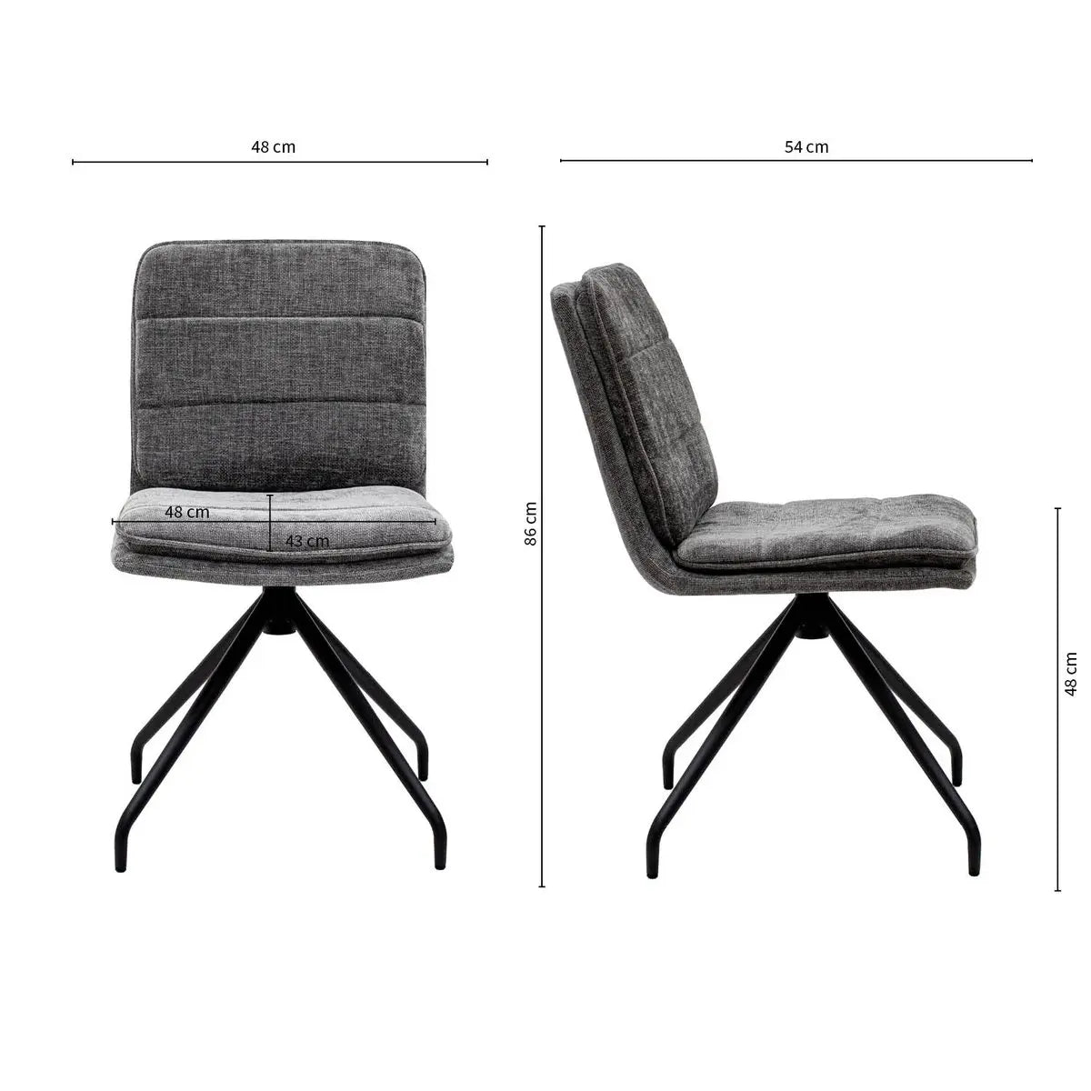 Esszimmerstuhl – Dunkelgraue Farbe, Texturstoff, 360° Drehfunktion - Aron | Kick Collection