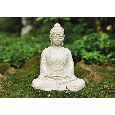 Buddha-Statue aus Poly in Beige mit matter Optik, detailreicher Skulptur-Form & freistehendem Standdesign | Wurm
