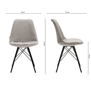 Esszimmerstuhl – Graue Farbe, Weicher Strukturstoff, Schwarzes Metallgestell - Bren | Kick Collection
