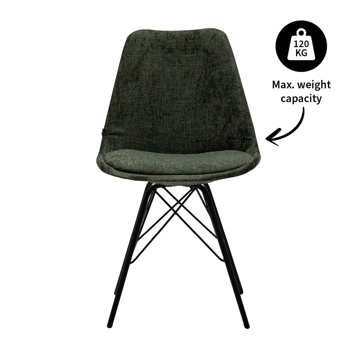 Esszimmerstuhl – Grüne Farbe, Weicher Strukturstoff, Schwarzes Metallgestell - Bren | Kick Collection