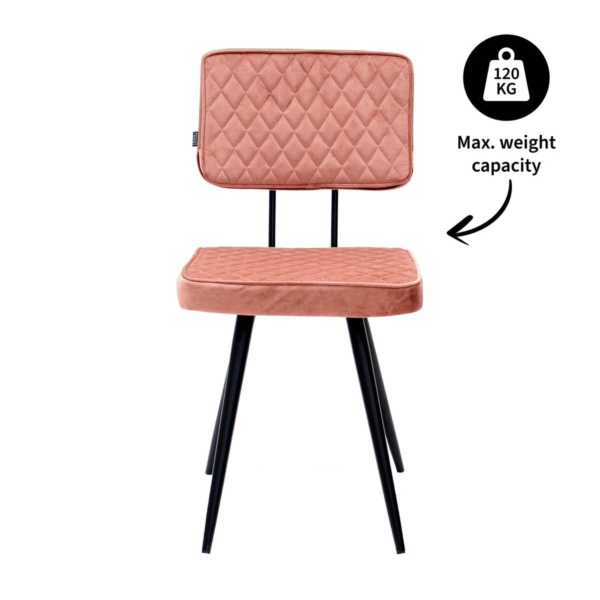 Esszimmerstuhl – Velvet Stoff, Rautensteppung, Rosa Farbe - Toby | Kick