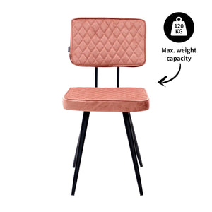 Esszimmerstuhl – Velvet Stoff, Rautensteppung, Rosa Farbe - Toby | Kick