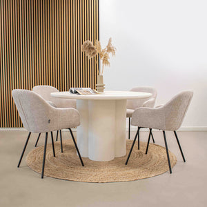 Dining Chair – Textured Fabric, Upholstery, Armrests, Taupe – Arda | Kick Collection