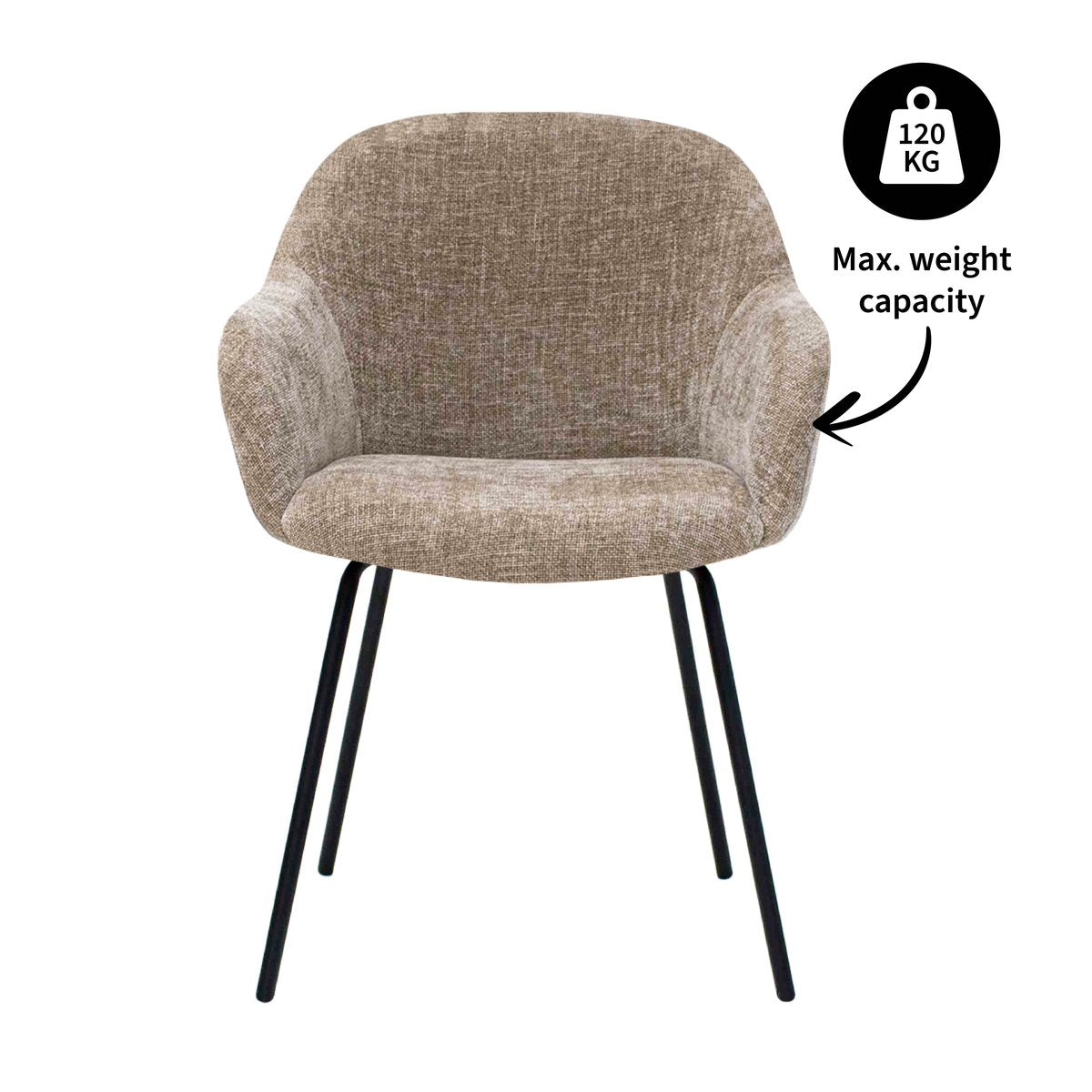 Dining Chair – Textured Fabric, Upholstery, Armrests, Taupe – Arda | Kick Collection