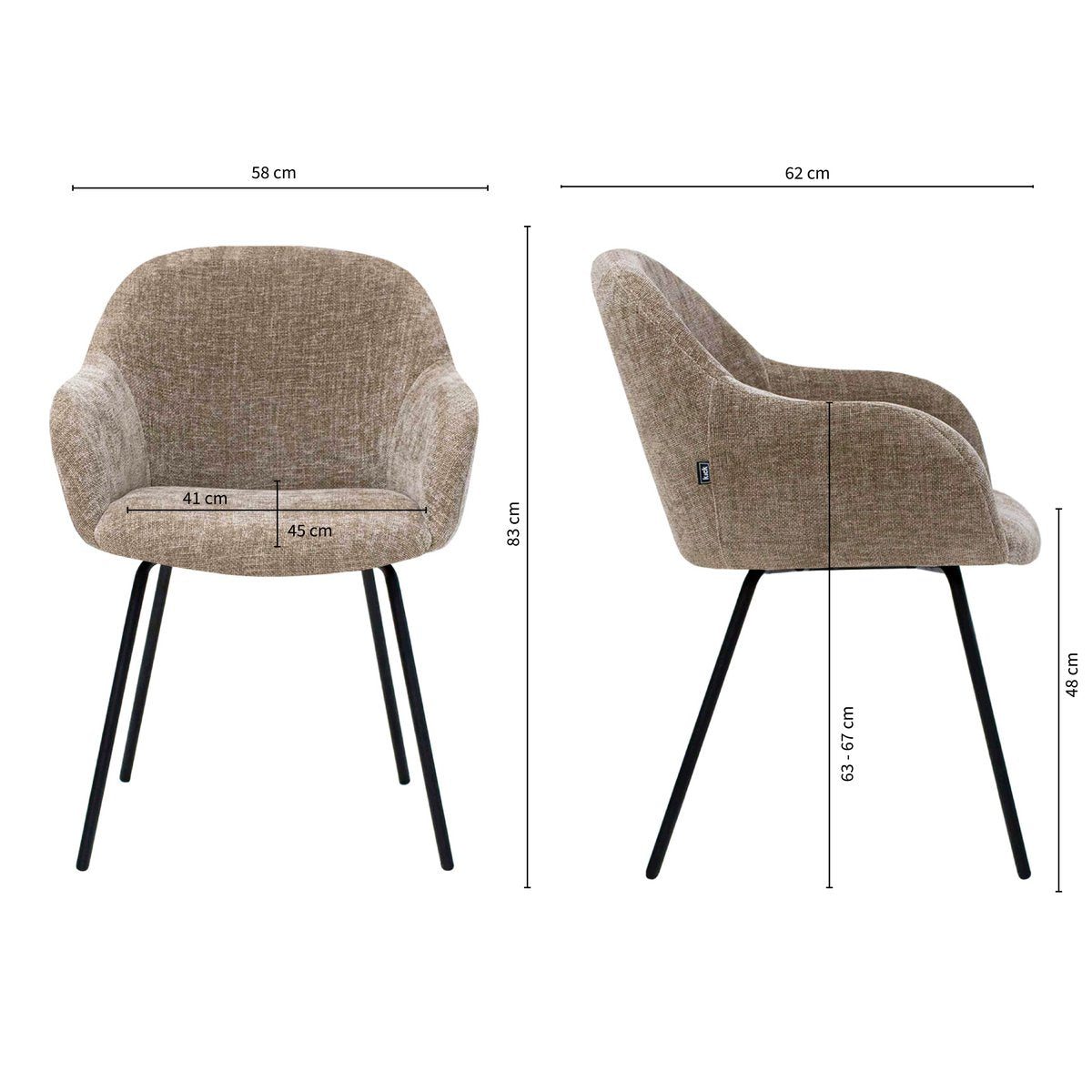 Dining Chair – Textured Fabric, Upholstery, Armrests, Taupe – Arda | Kick Collection