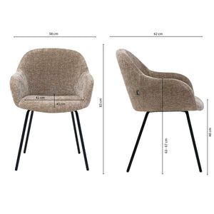 Dining Chair – Textured Fabric, Upholstery, Armrests, Taupe – Arda | Kick Collection
