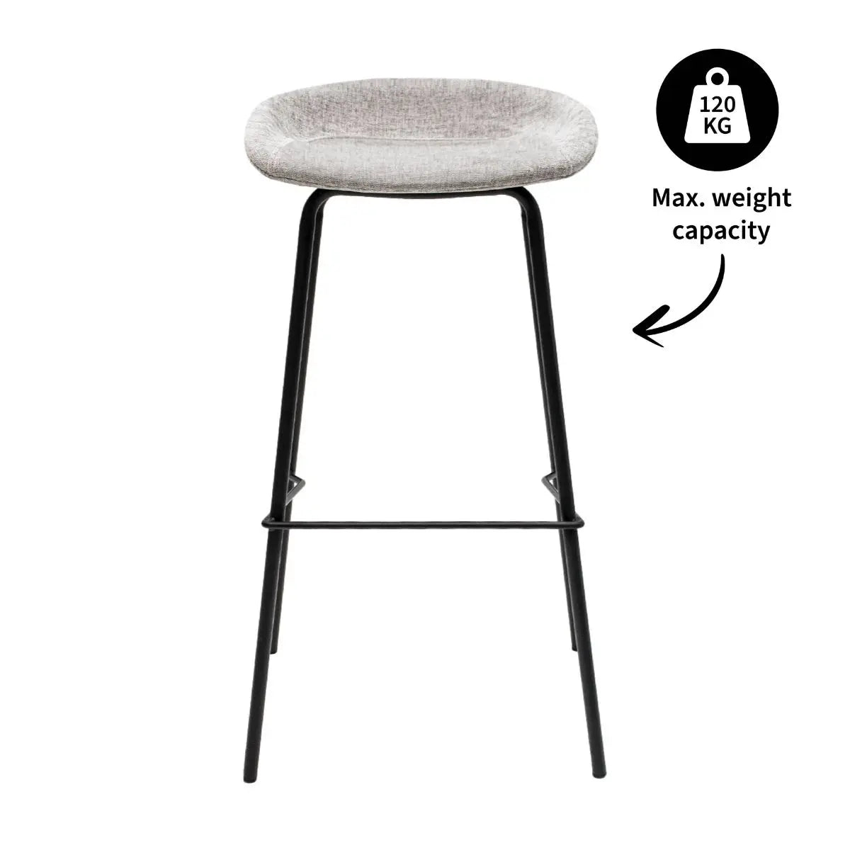 Barhocker – Strukturstoff Bezug, Schwarzes Metallgestell, Graue Farbe, 80 cm Höhe - Riga | Kick Collection
