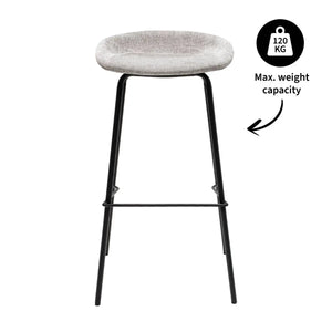 Barhocker – Strukturstoff Bezug, Schwarzes Metallgestell, Graue Farbe, 80 cm Höhe - Riga | Kick Collection
