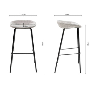 Barhocker – Strukturstoff Bezug, Schwarzes Metallgestell, Graue Farbe, 80 cm Höhe - Riga | Kick Collection