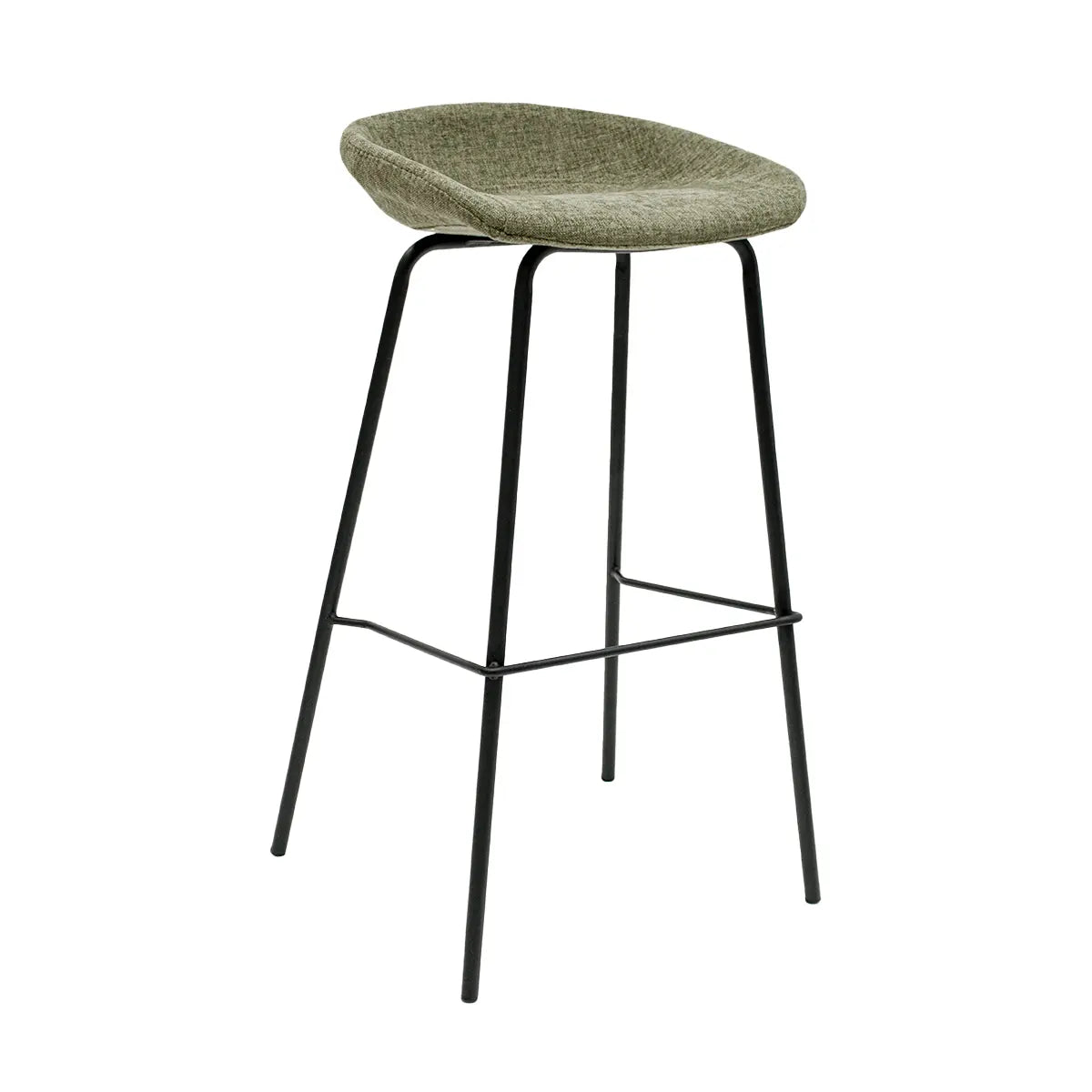 Barhocker – Strukturstoff Bezug, Schwarzes Metallgestell, Grüne Farbe, 80 cm Höhe - Riga | Kick Collection