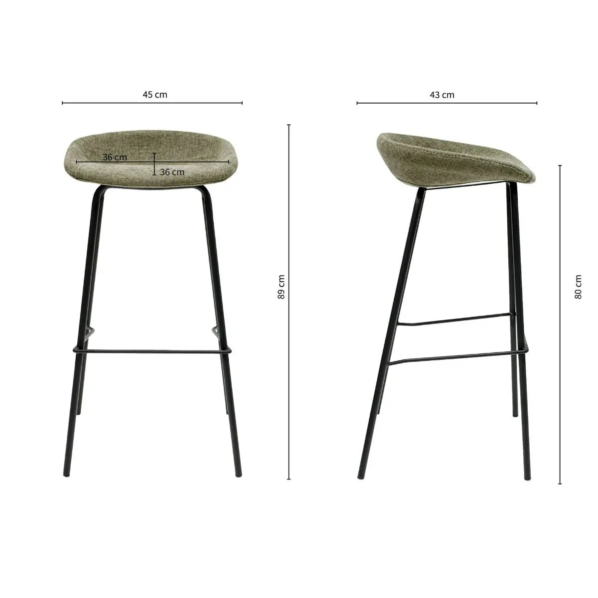 Barhocker – Strukturstoff Bezug, Schwarzes Metallgestell, Grüne Farbe, 80 cm Höhe - Riga | Kick Collection