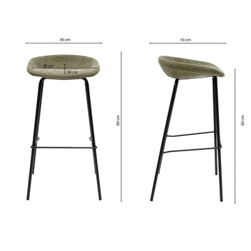 Barhocker – Strukturstoff Bezug, Schwarzes Metallgestell, Grüne Farbe, 80 cm Höhe - Riga | Kick Collection