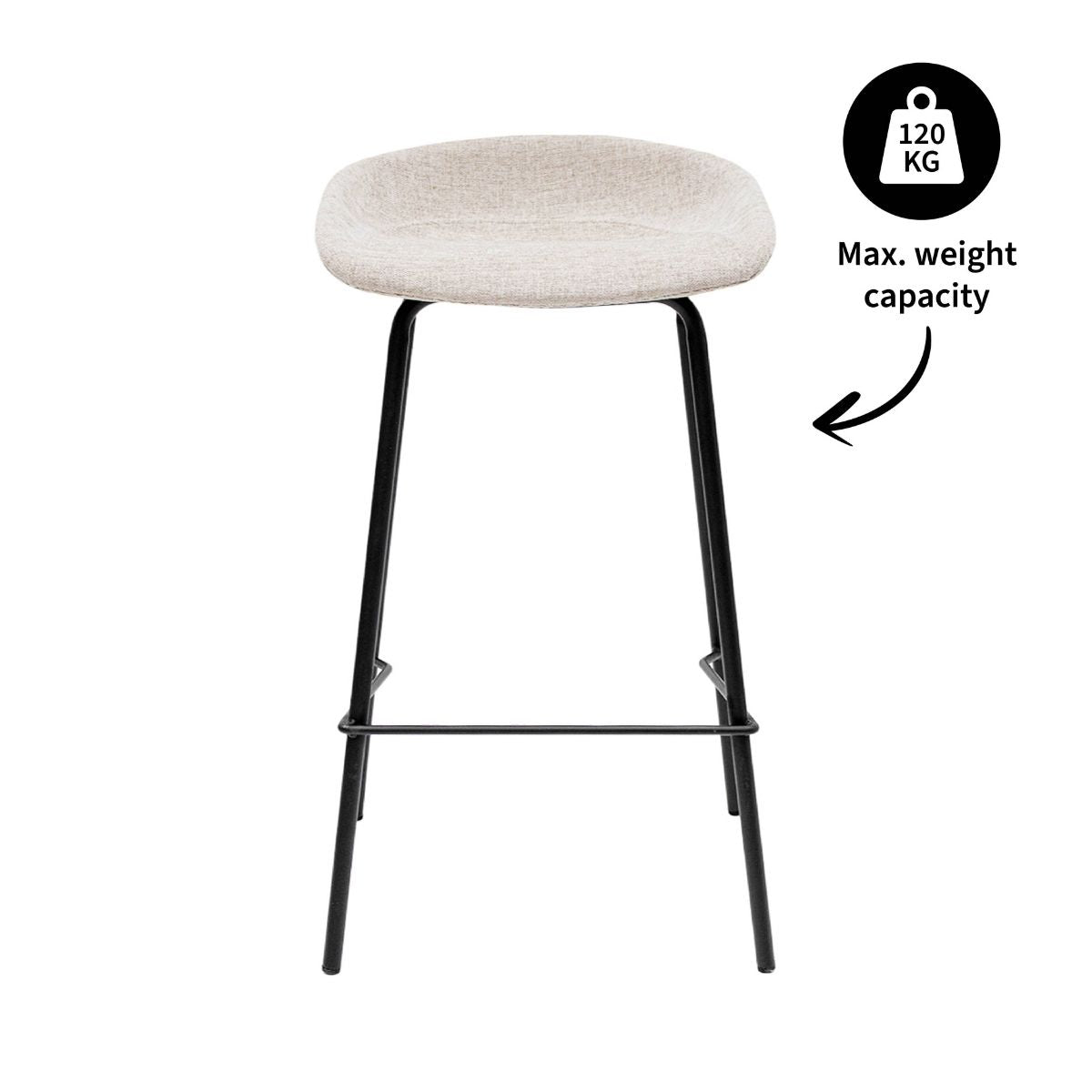 Barhocker – Strukturstoff Bezug, Schwarzes Metallgestell, Champagne Farbe, 70 cm Höhe - Riga | Kick Collection