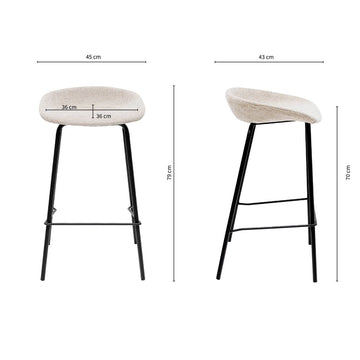 Barhocker – Strukturstoff Bezug, Schwarzes Metallgestell, Champagne Farbe, 70 cm Höhe - Riga | Kick Collection