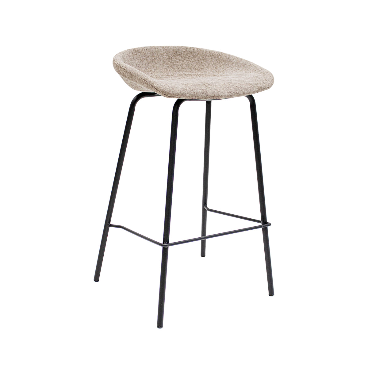 Barhocker – Strukturstoff Bezug, Schwarzes Metallgestell, Taupe Farbe, 70 cm Höhe - Riga | Kick Collection