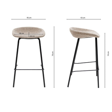 Barhocker – Strukturstoff Bezug, Schwarzes Metallgestell, Taupe Farbe, 70 cm Höhe - Riga | Kick Collection