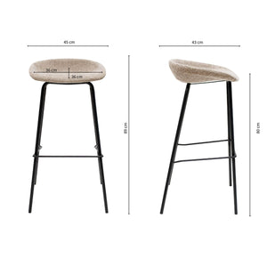 Barhocker – Strukturstoff Bezug, Schwarzes Metallgestell, Taupe Farbe,  80 cm Höhe - Riga | Kick Collection
