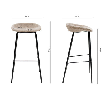 Barhocker – Strukturstoff Bezug, Schwarzes Metallgestell, Taupe Farbe,  80 cm Höhe - Riga | Kick Collection