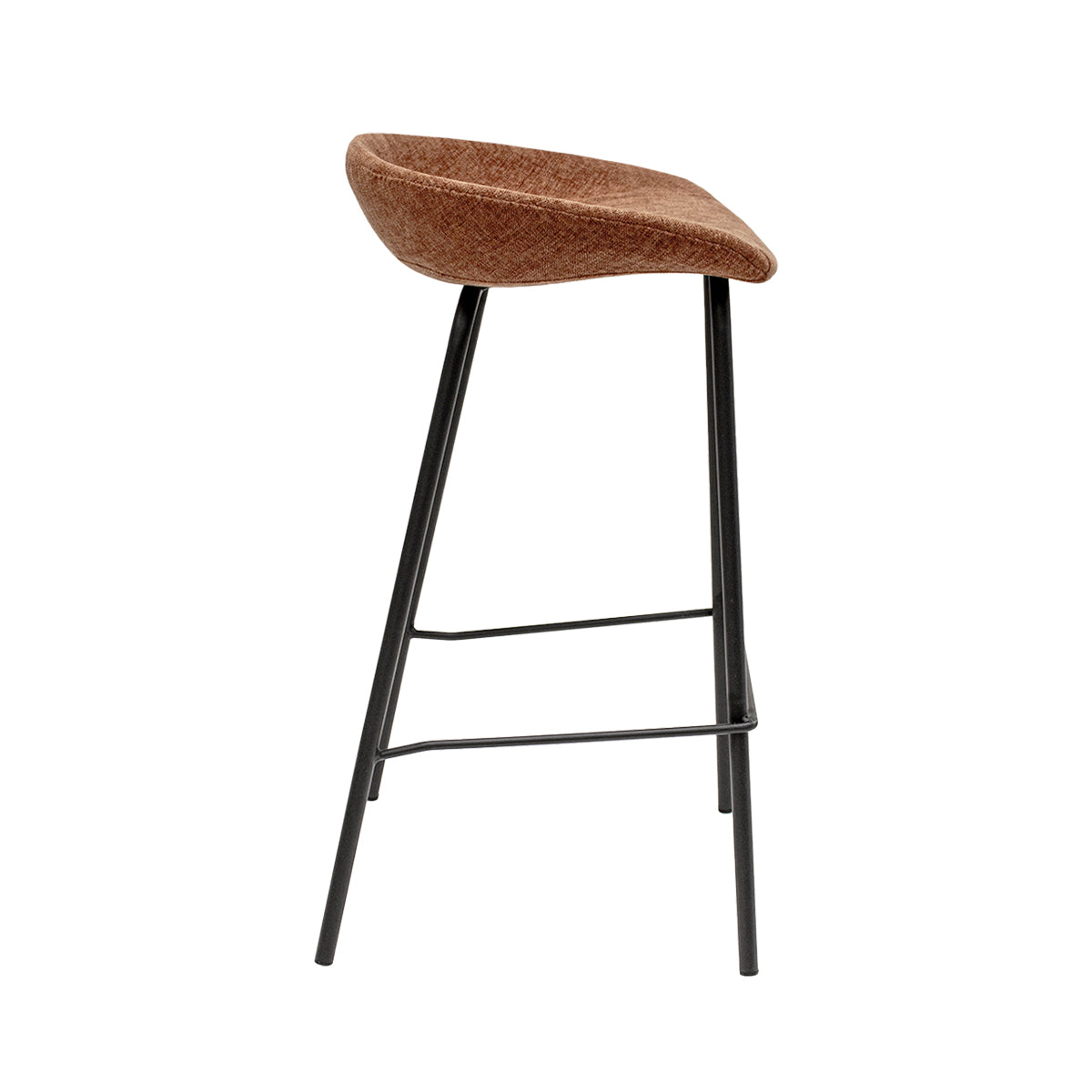 Barhocker – Strukturstoff Bezug, Schwarzes Metallgestell, Terra Farbe, 70 cm Höhe - Riga | Kick Collection