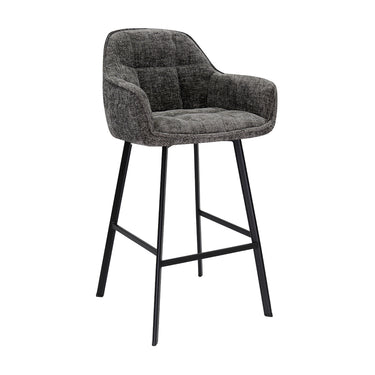 Barstuhl - Chenille-Stoff Dunkelgrau, Ergonomisches Design & Metallgestell Schwarz – Lynn | Kick Collection