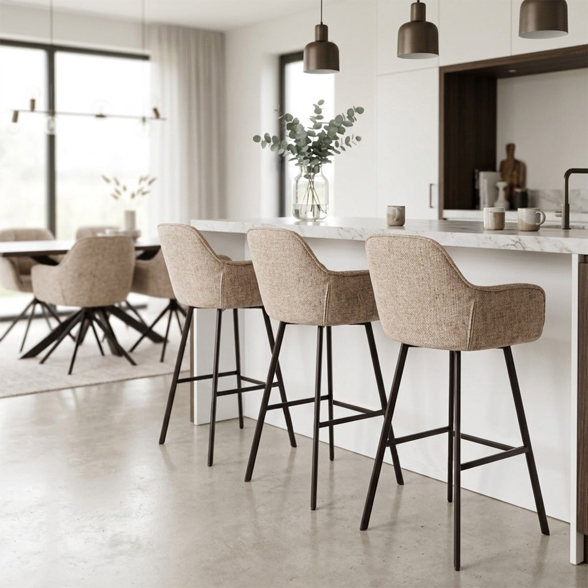 Barstuhl – Chenille Stoff, Metall Gestell, Champagne Farbe - Lynn | Kick Collection