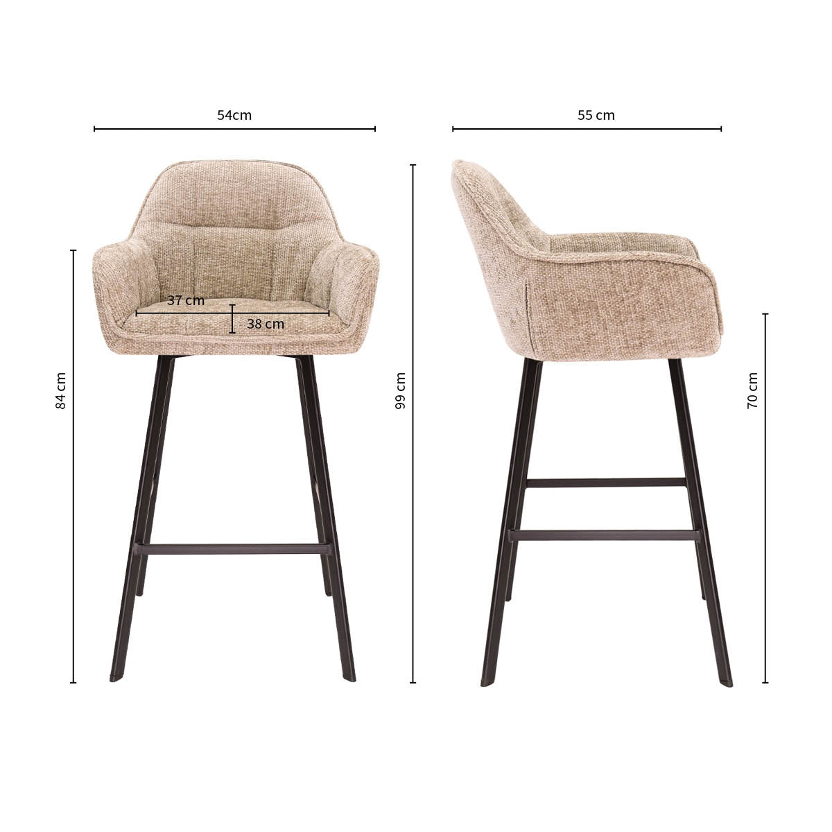 Barstuhl – Chenille Stoff, Metall Gestell, Champagne Farbe - Lynn | Kick Collection
