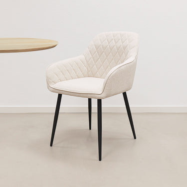 Dining Chair - Armrests, Champagne Textured Fabric & Diamond Quilting - Jip | Kick Collection