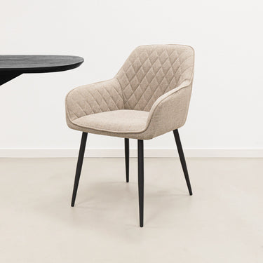 Dining Chair - Armrests, Textured Fabric Taupe & Diamond Quilting – Jip | Kick Collection