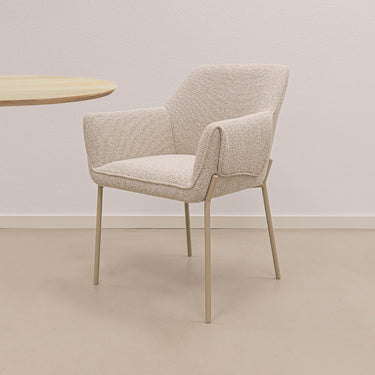 Dining Chair - Armrests, Champagne Textured Fabric & Diamond Quilting - Mila | Kick Collection