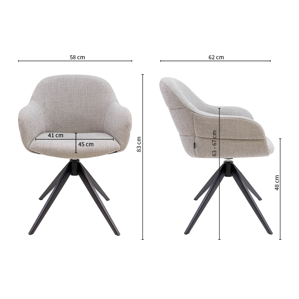 Drehstuhl – Strukturstoff Bezug, Drehbares Metallgestell, Graue Farbe - Noel | Kick Collection