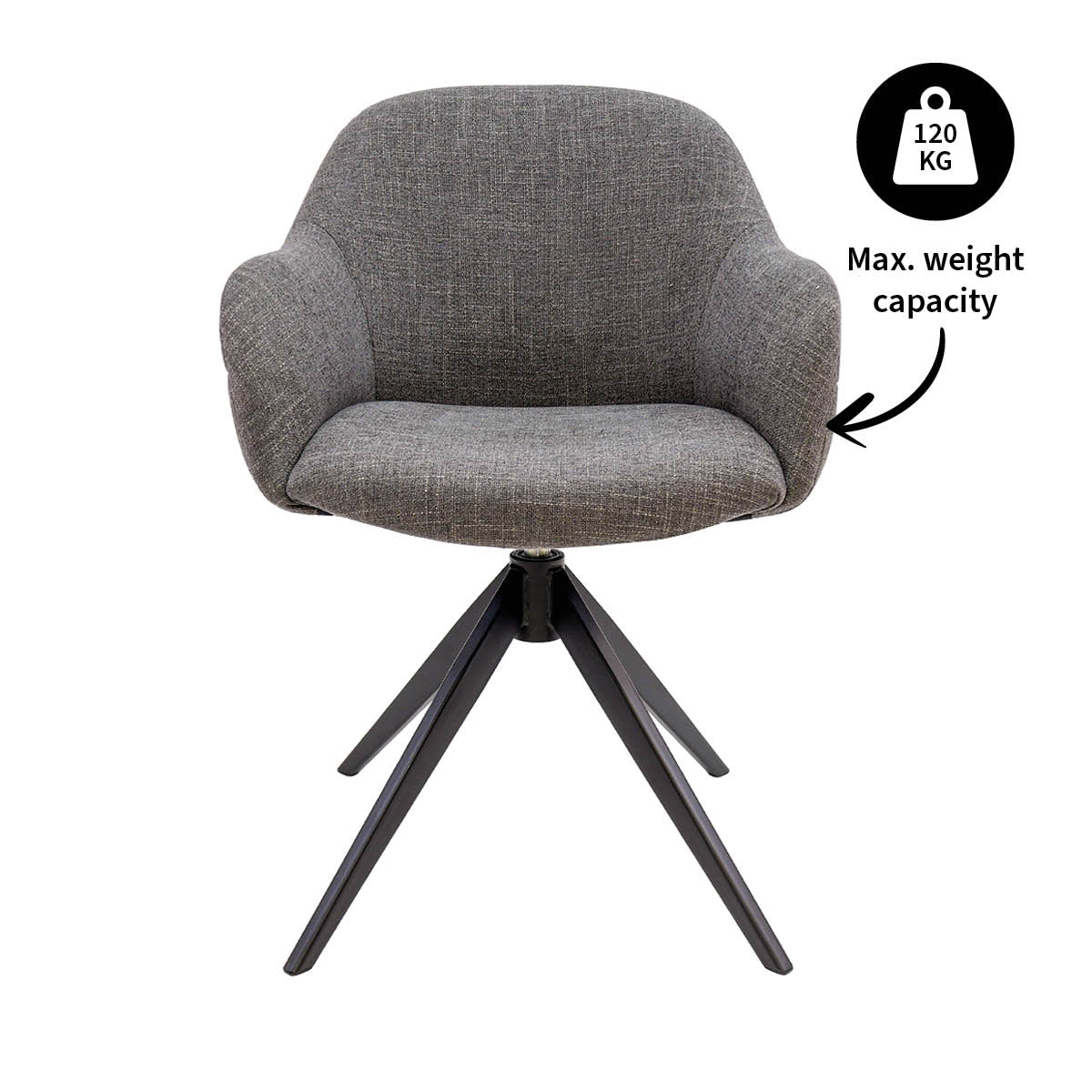 Drehstuhl – Strukturstoff Bezug, Drehbares Metallgestell, Dunkelgraue Farbe - Noel | Kick Collection