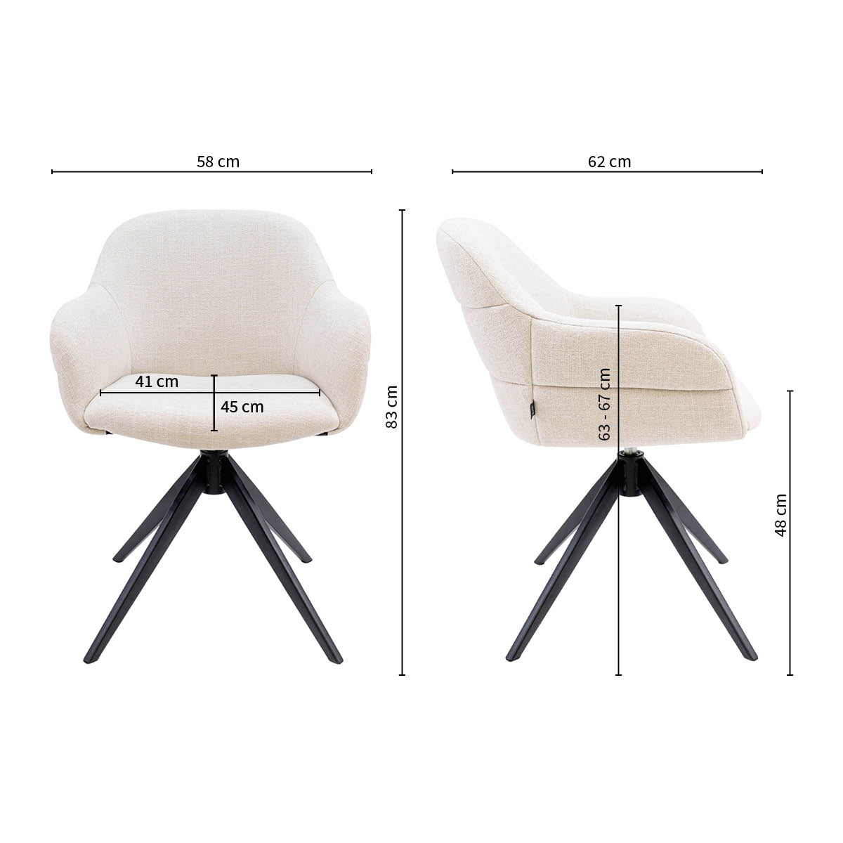 Drehstuhl – Strukturstoff Bezug, Drehbares Metallgestell, Champagne Farbe - Noel | Kick Collection