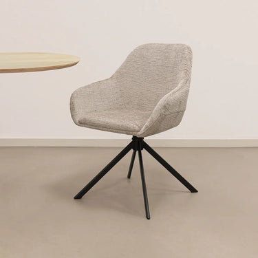 Drehstuhl – Beiger Strukturstoff, Schwarzes Metall, Horizontale Steppung - Jule | Kick Collection